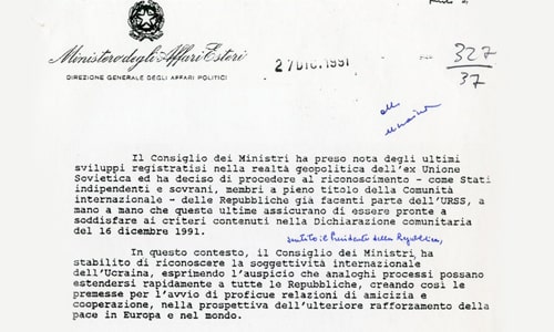 1991: il riconoscimento dell’Ucraina da parte dello Stato italiano