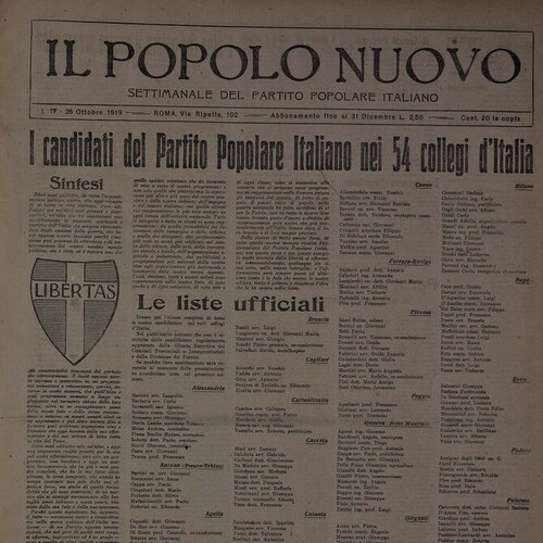Digitalizzato “Il Popolo Nuovo” organo ufficiale del Partito Popolare Italiano