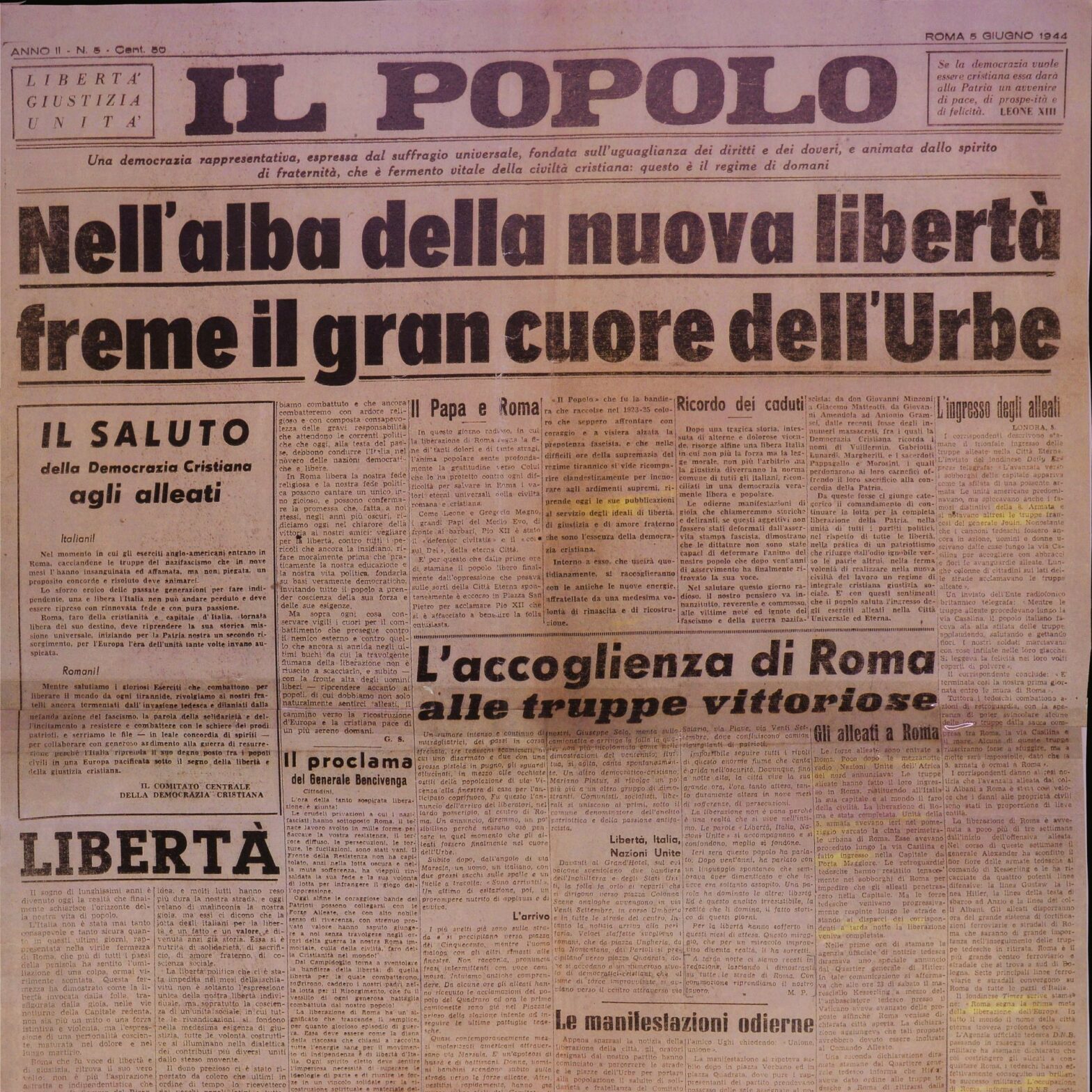 Roma: 80 anni dalla liberazione