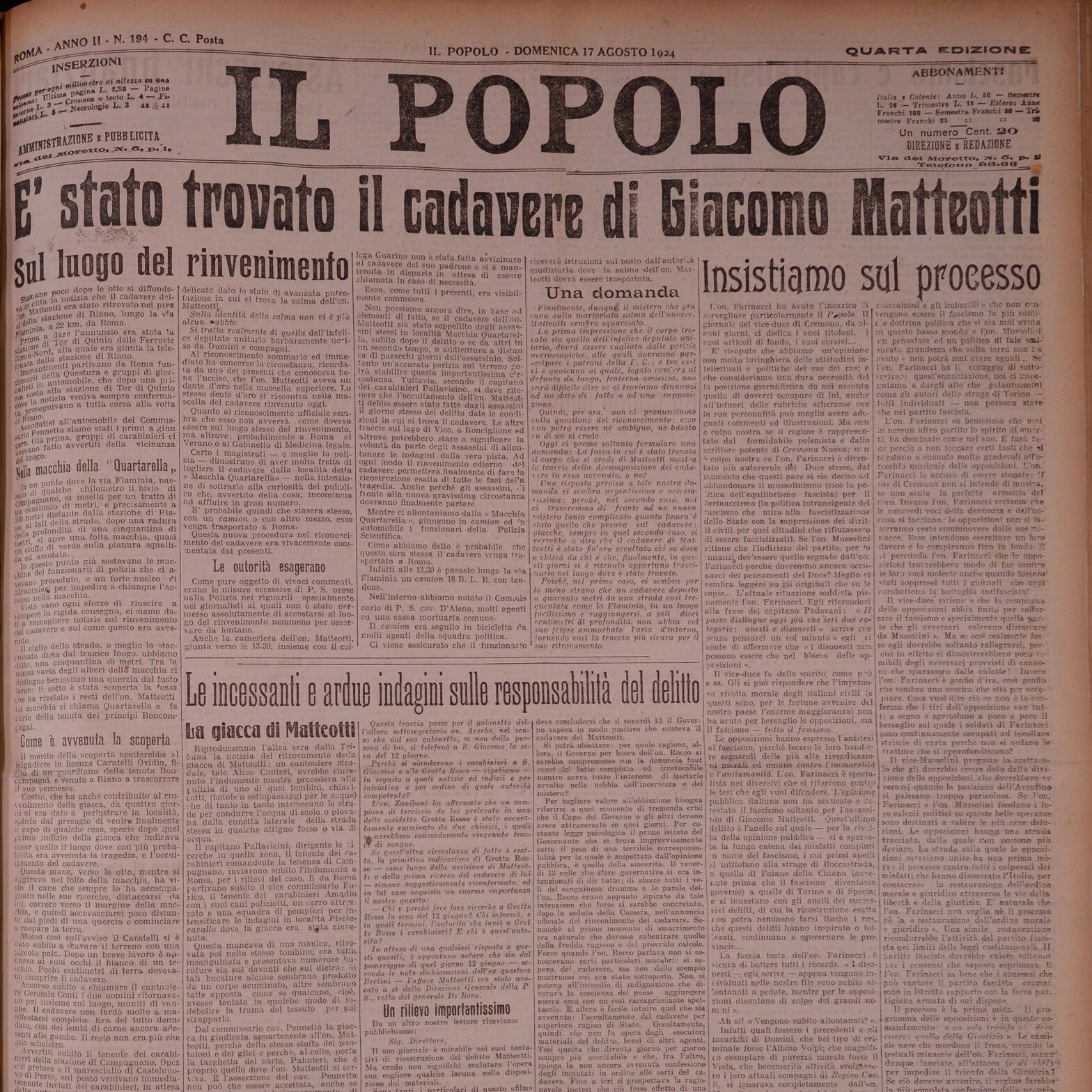 Conclusa la digitalizzazione e la pubblicazione degli anni 1923-1925 del quotidiano “Il Popolo” 